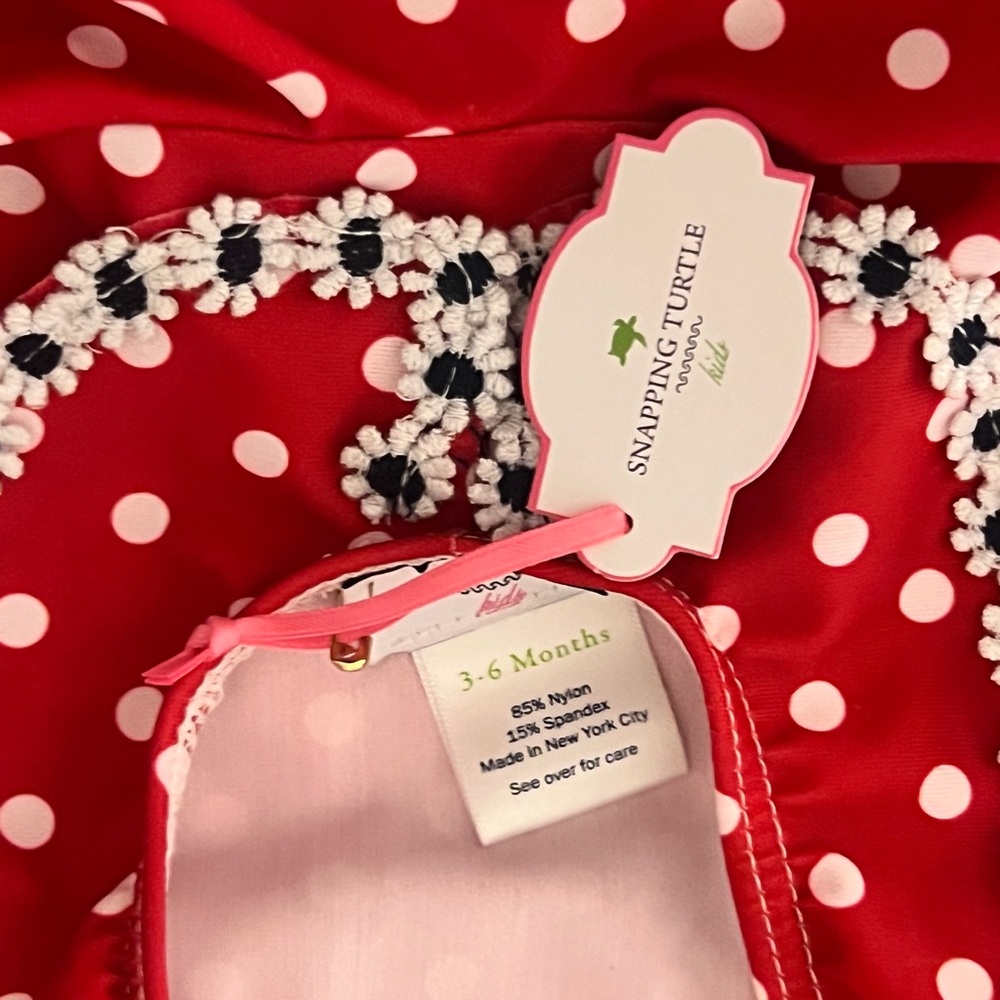Snapping Turtle 3-6 months Red One-Piece Polka Dot Swimsuit - Picture 3 of 4